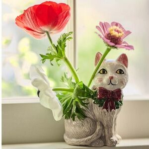 Anthropologie Vintage Inspired Cat Stoneware Vase